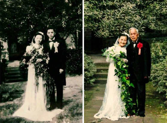 ჩინელმა ცოლ-ქმარმა საქორწინო ფოტო 70 წლის შემდეგ გაიმეორა